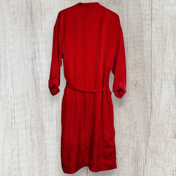 VICTORIA'S SECRET Vintage Y2K Gold Label Full Length Cotton Terry Satin Red Robe - Picture 6 of 12